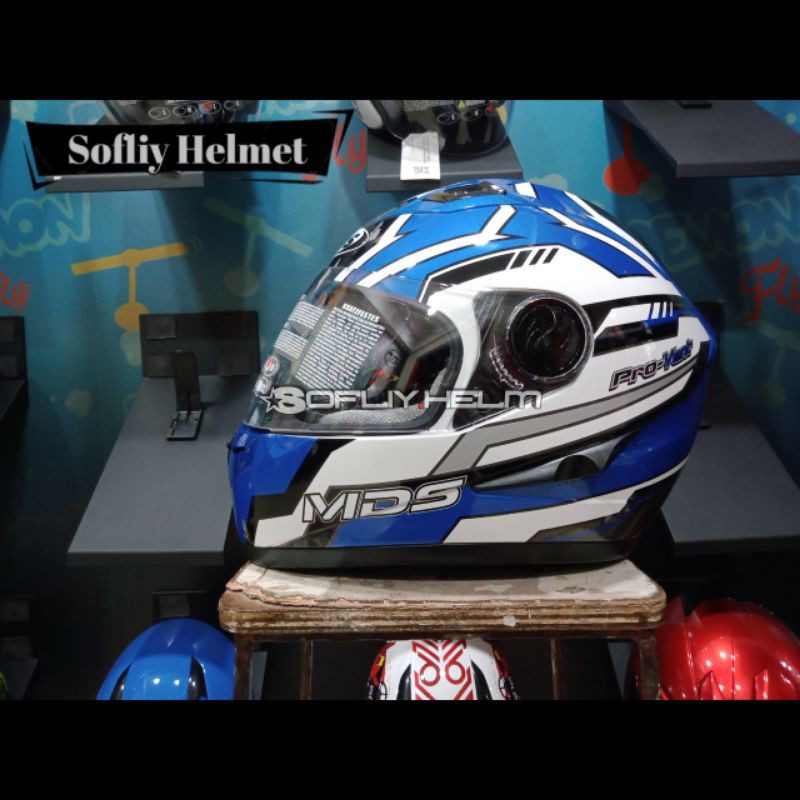 HELM MDS PROVENT #3 WHITE BLACK BLUE DOUBLE VISOR MDS HELM PROVEND