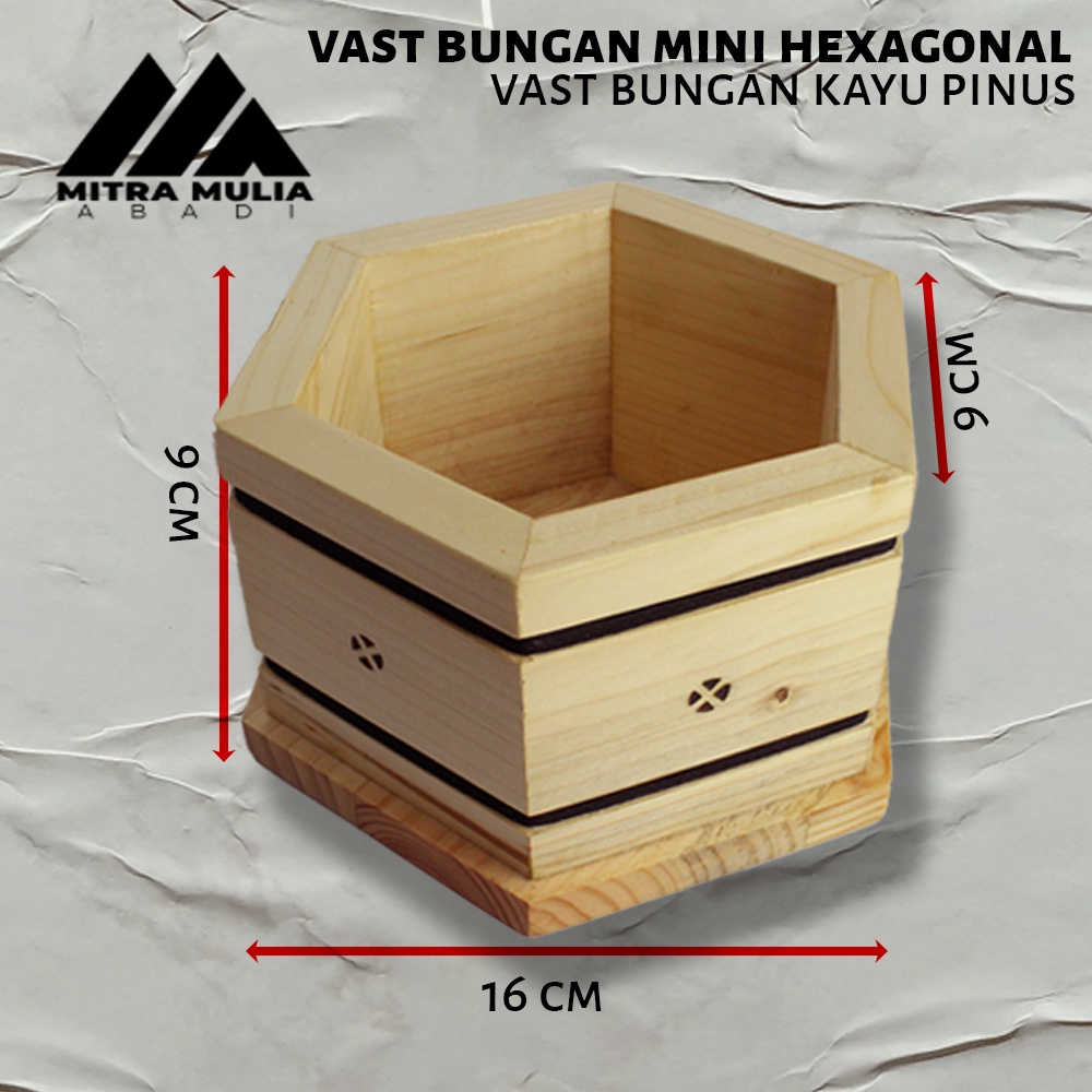 Pot vast Bunga hexagonal Kayu Pinus warna Cream | vast bunga mini