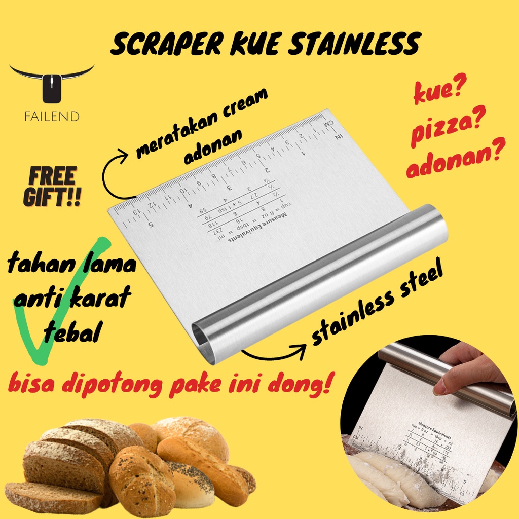 Scraper Kue Alat Pemotong Adonan Stainless 430 Chopper dengan Penggaris