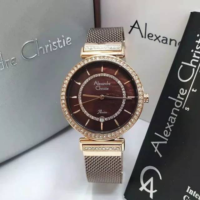 JAM TANGAN WANITA ALEXANDRE CHRISTIE AC 2794 ROSE GOLD BROWN ORIGINAL