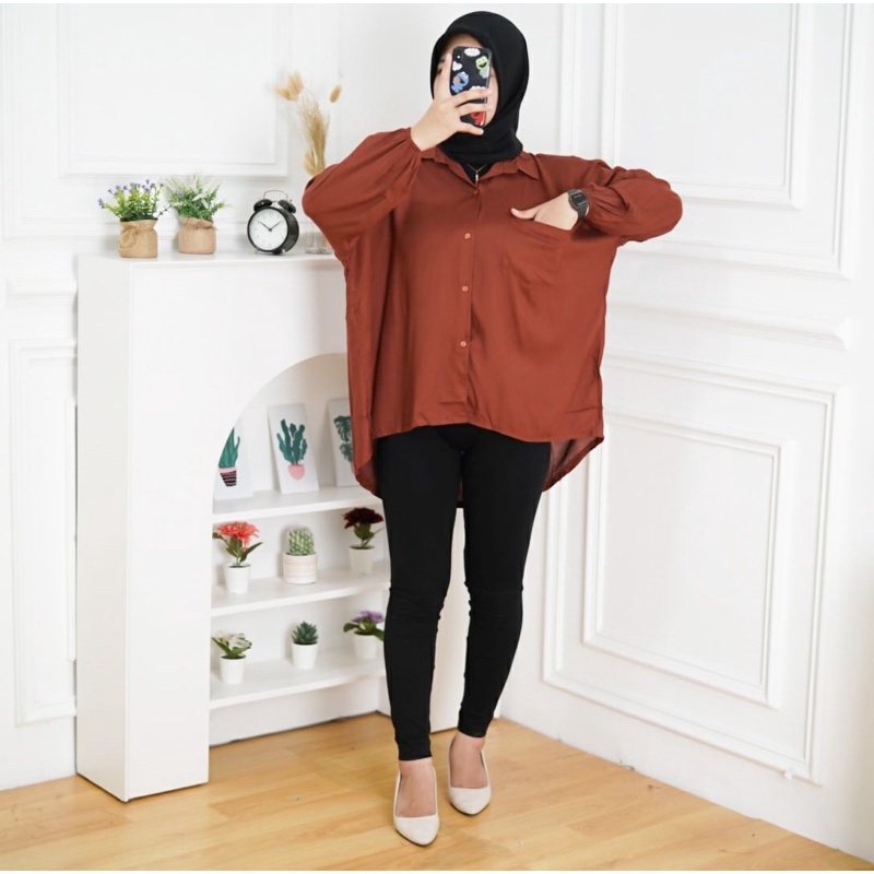 Tq88indonesia Fashion Kemeja Jumbo Wanita Lengan Panjang Terbaru / HANNA SHIRT KEMEJA RAYON OVERSIZE / Kem  / Hem Polos / Busana Casual Cewek / Ootd Kekinian / Outfit