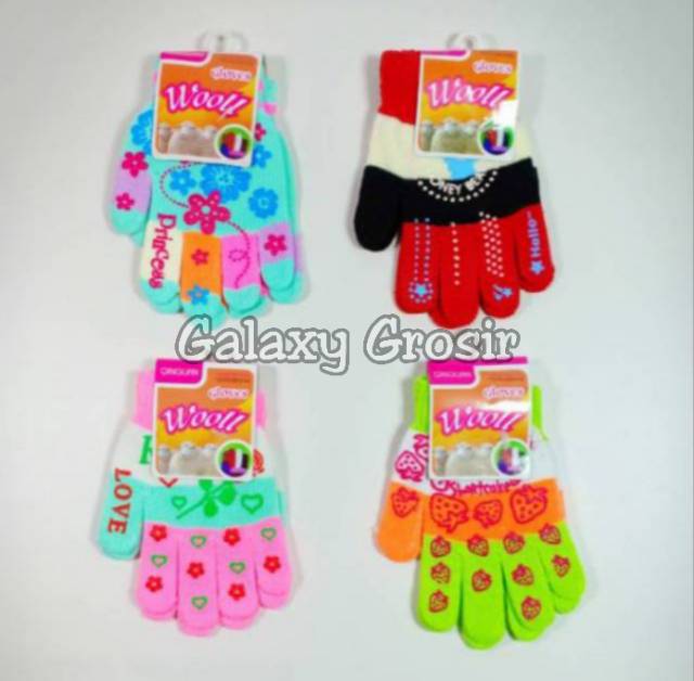 [12pcs] Sarung tangan anak cewek [Harga Grosir] Motif