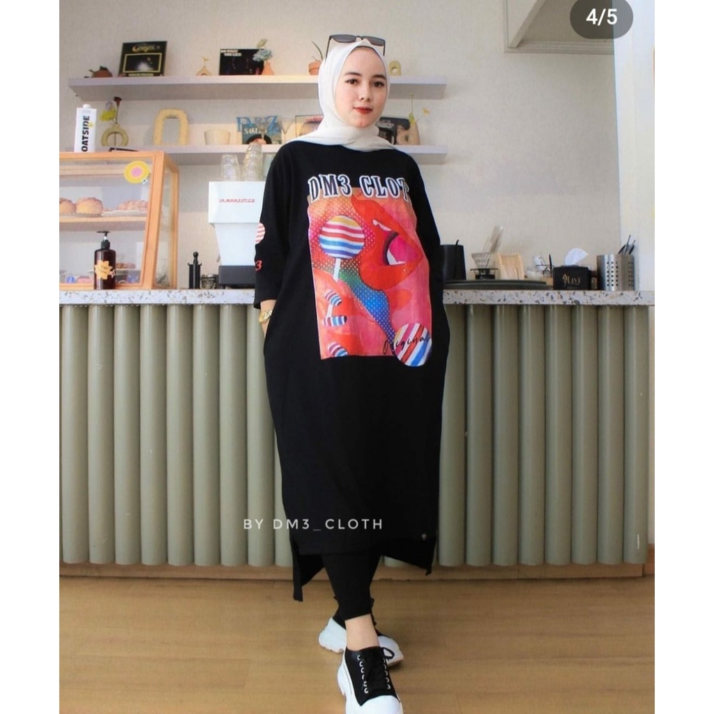 Midi Dress Long Tunik Original DM3 Cloth Bahan Cotton Combed 20s Tebal Terbaru 2022 Terlaris Candy L