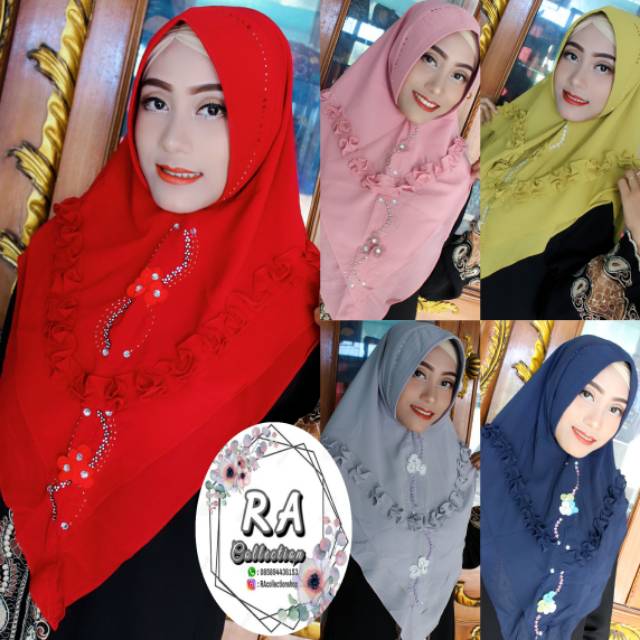 Hijab jilbab  khimar  syar'i ceruty ori model payet 2 layer