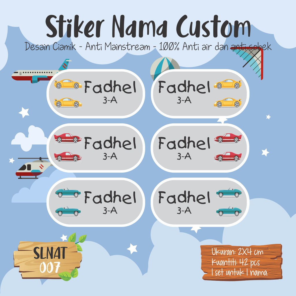 Slnat 007 Sticker Label Nama Anak Kartun Cute Lucu Stiker Karakter