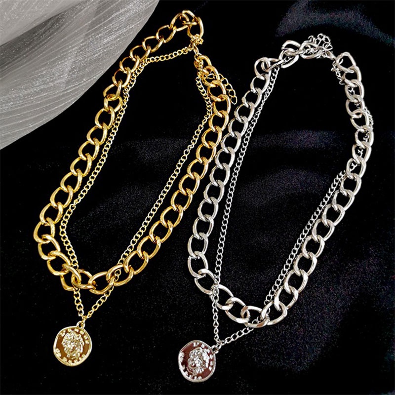 Kalung Rantai Double Layer Dengan Liontin Bahan Titanium Steel Gaya Hip Hop