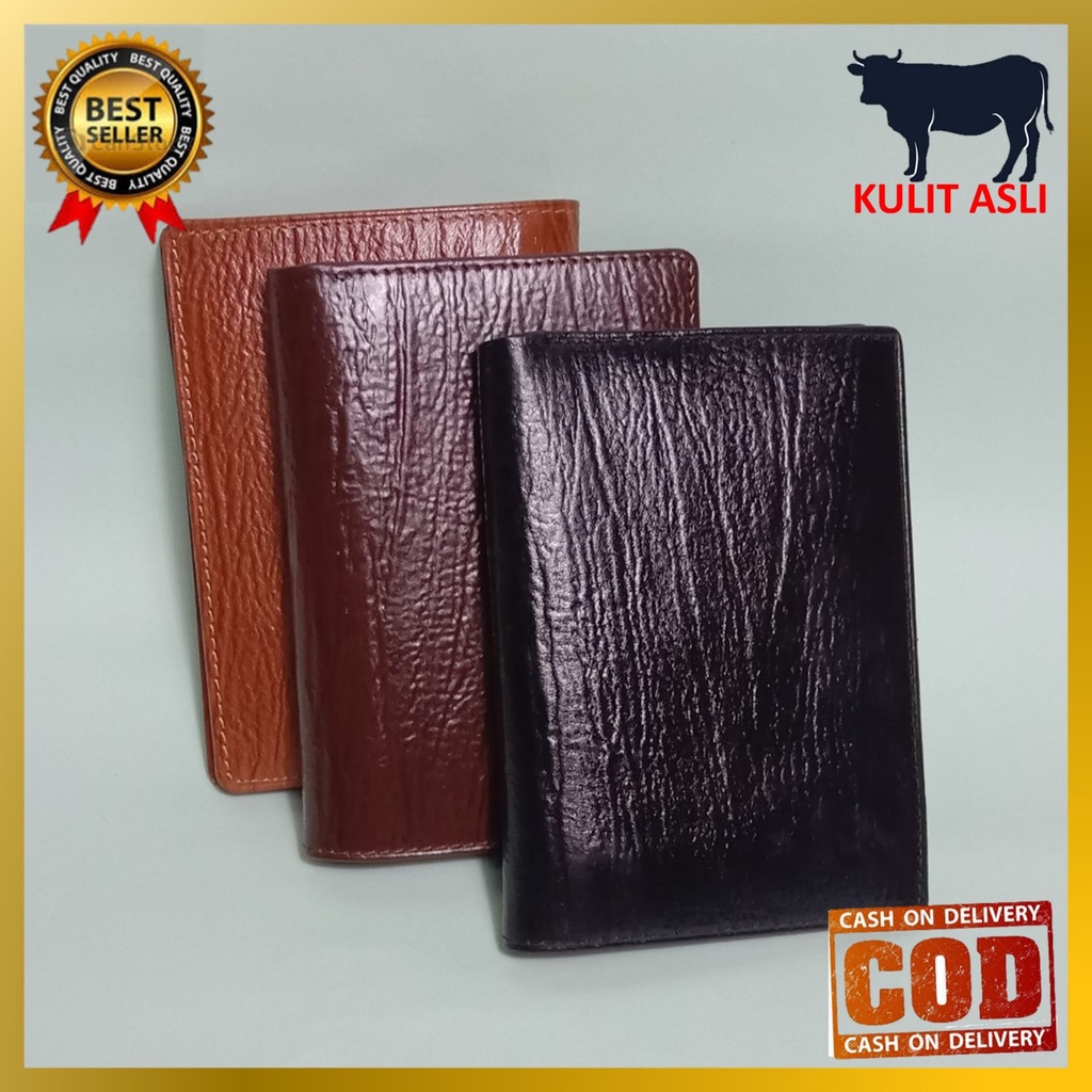 Dompet Pria Kulit Asli Sapi Model Lipat Kartu Banyak Motif Serat Kayu [3/4]