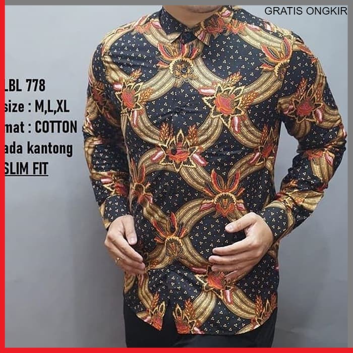 KEMEJA PRIA BATIK LENGAN PANJANG HEM BAHAN KATUN HALUS 40S LBL 778 BAJU MODERN MEWAH SLIMFIT SLIM FIT BY PENDEK JAKARTA PLATINUM