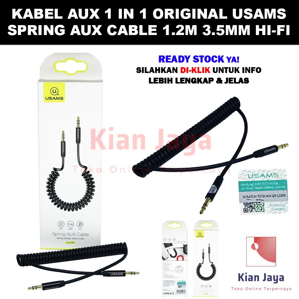 Usams Kabel aux 1in1 Model Spring Hifi Stereo Audio Original