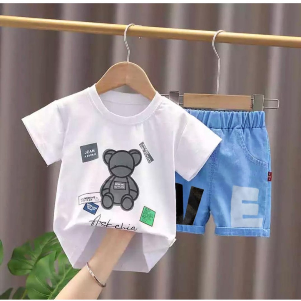 JEANS SET | SETELAN SOFT JEANS ANAK LAKI-LAKI DAN PEREMPUAN TERBARU SETELAN TEDDY VE CELANA SOFT JEANS 1-5 TAHUN - BLACK-WHITE