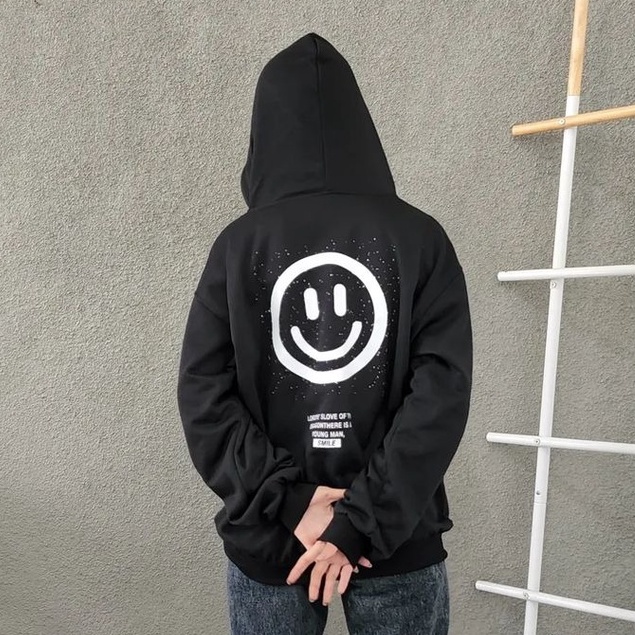 Smile Hoodie Black - Jaket Hoodie Unisex Kekinian