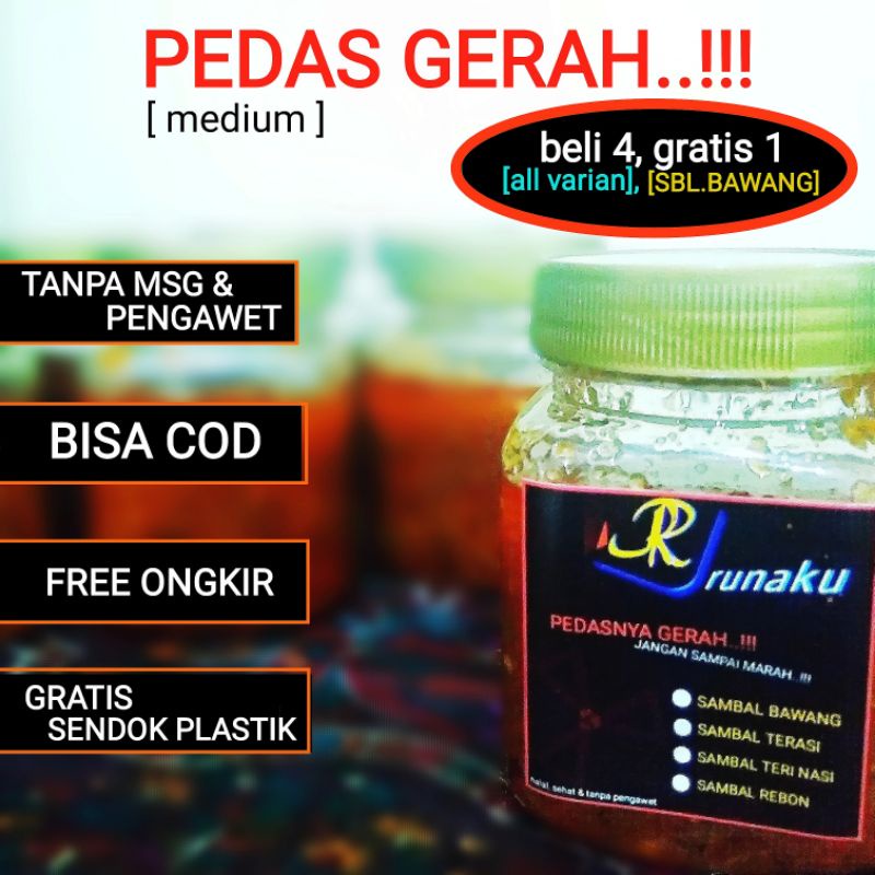 

5 free 1) 175gr SAMBAL TERI NASI/UDANG REBON PEDAS RUNAKU+ SENDOK Plastik homemade