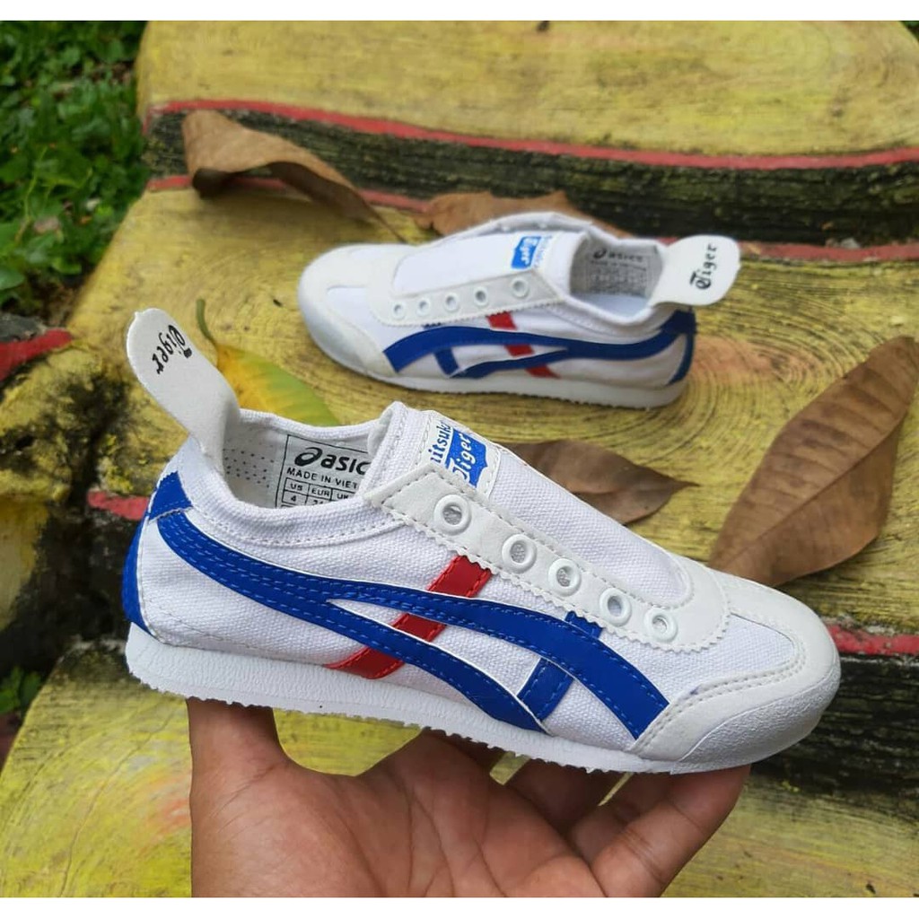 Sneakers Kids sepatu anak perempuan / sepatu anak laki ONITSUKA slip on Putih List biru merah