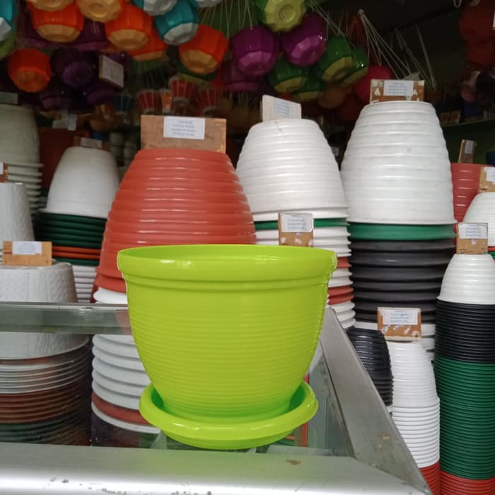 Jual Pot Bunga NJT Lebah 12 + Tatakan, warna hijau Murah