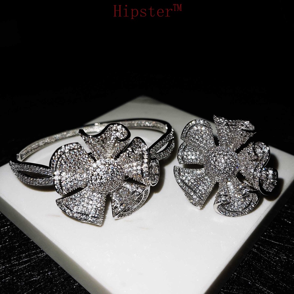 New Hot Sale Fashion Shining Design Micro-Inlaid Full Diamond Bracelet &amp; Ring Set