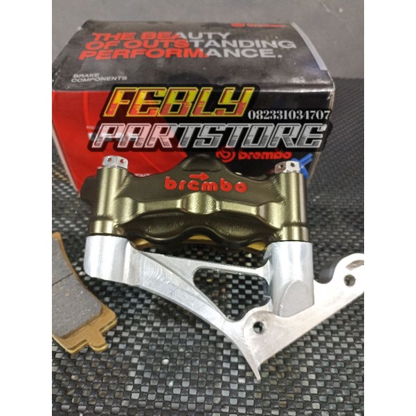 KALIPER BREMBO 4 PISTON M50 KALIPER BREMBO M50 SET BREKET PNP NINJA R SS RR BREKET PANGKON CNC CALIP