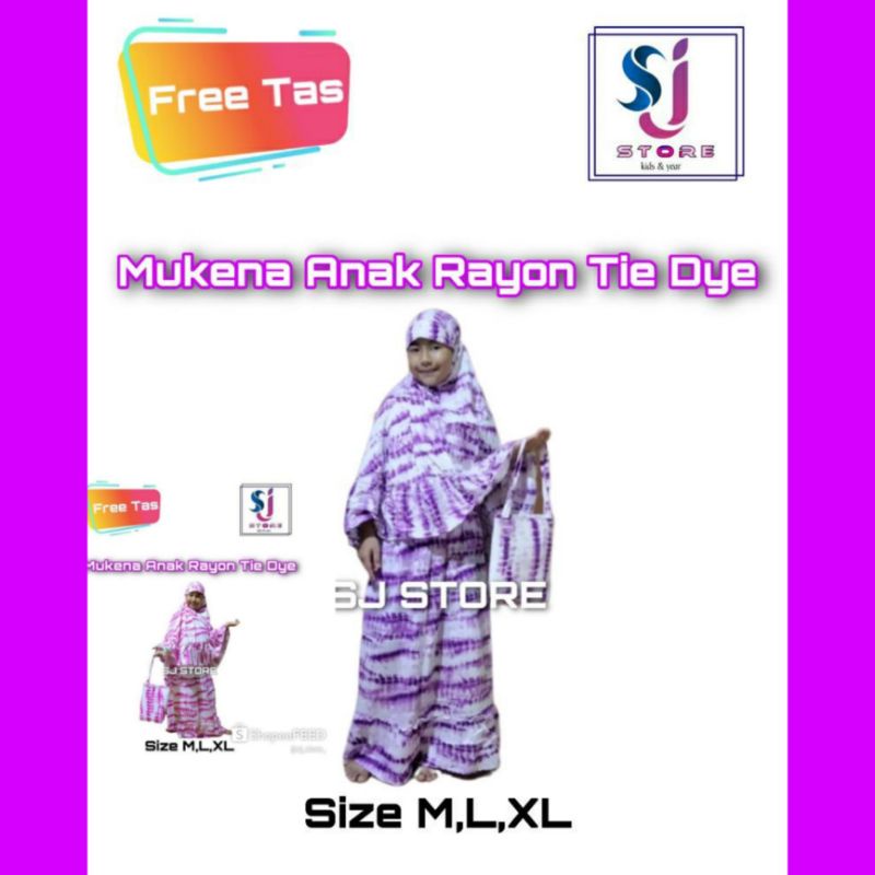 Mukenah Anak Perempuan / Mukena Anak Terbaru Rayon Tie Dye Fre Tas 1 - 10 Tahun