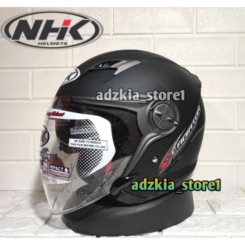 HELM HALF FACE NHK GLADIATOR SOLID|POLOS|BLACK DOFF|DOUBLE VISOR