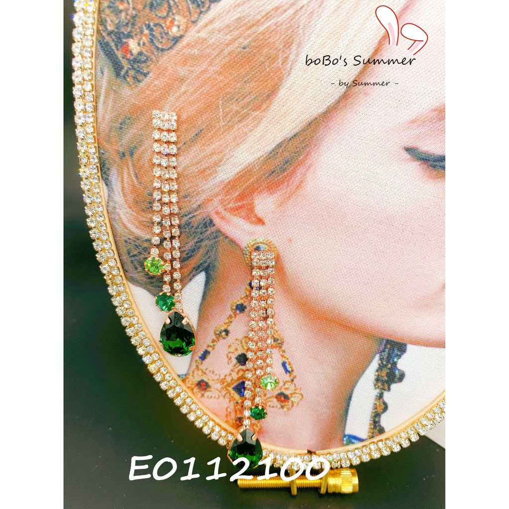 Anting Panjang Emas Kristal Emerald Hijau Tusuk Silver 925 Style Korea Aksesoris Pesta Premium