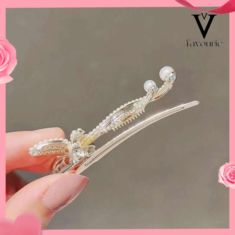 [COD]Kupu-kupu Poni Jepit Rambut Mutiara Imitasi Berlian Imitasi Sisi Atas Rambut Klip Temperamen Hiasan Kepala-FA