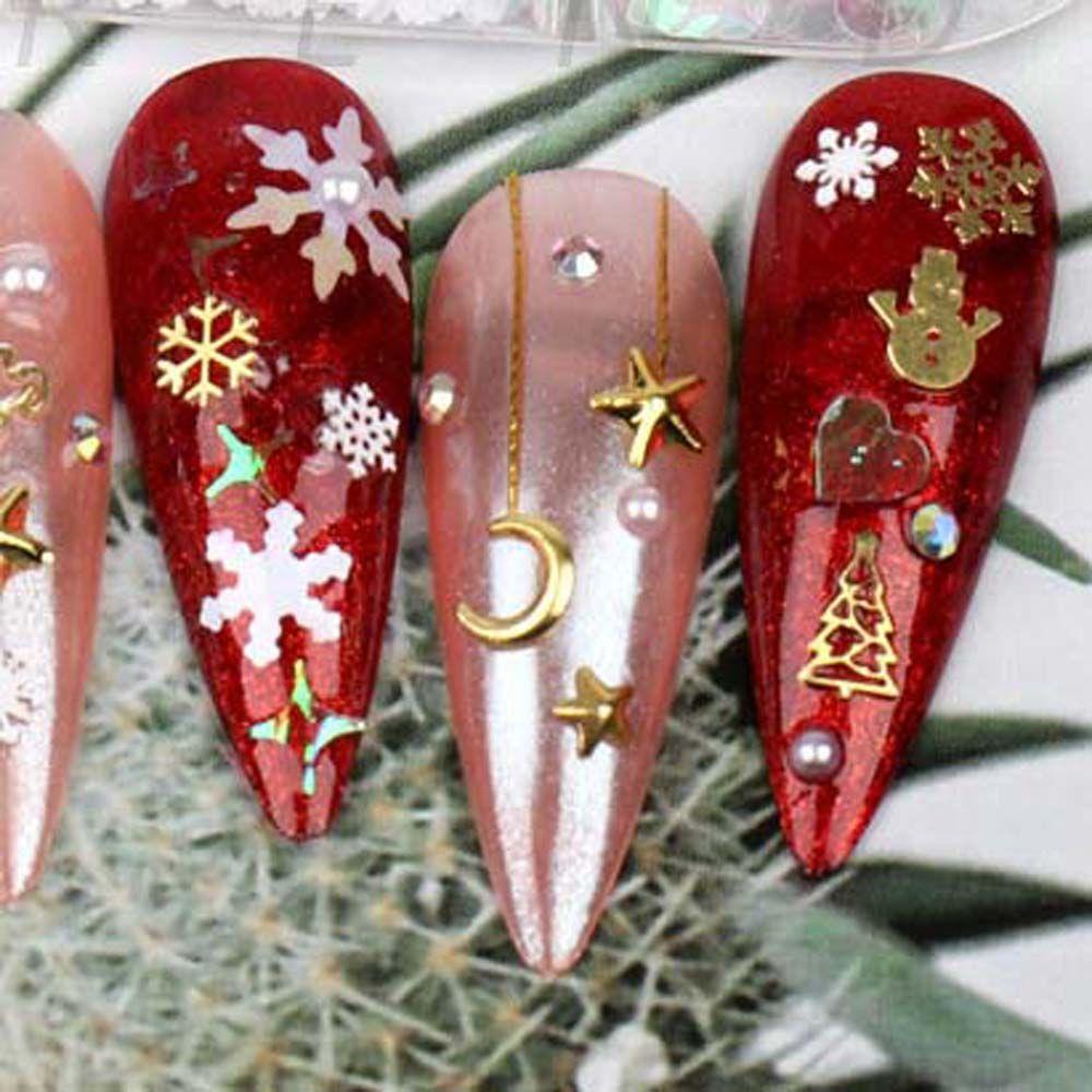 AUGUSTINA Agustinina Natal Kuku Serpihan Bulan Bintang 6kisi Pohon Natal Snowman Nail Art Perhiasan Snowflake Nails Flakes