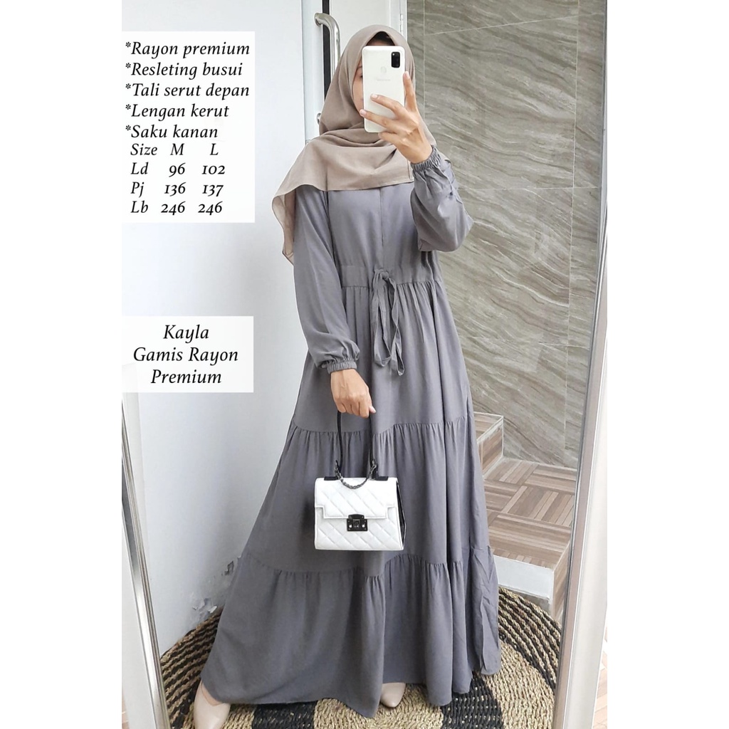 Gamis Rayon Serut Susun Basic/ Gamis Rayon Polos Serut