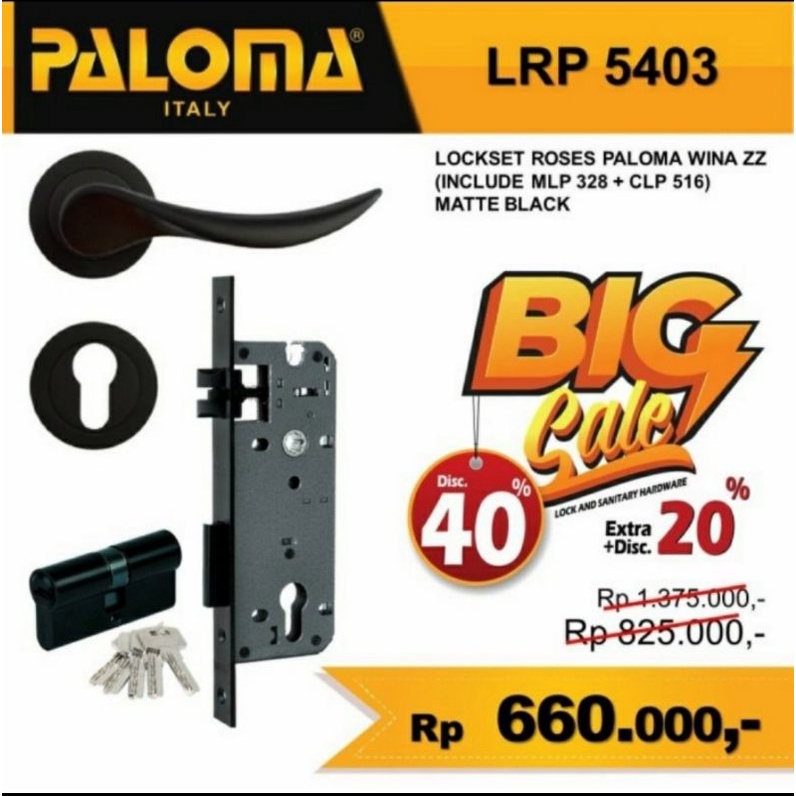 Handle Pintu PALOMA LRP 5403 Satu Set Gagang Pintu Black MATTE HITAM