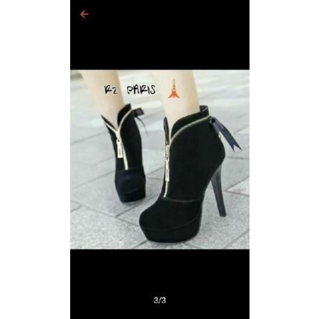 sepatu boot heels wanita fashion sleting depan  pita belakang