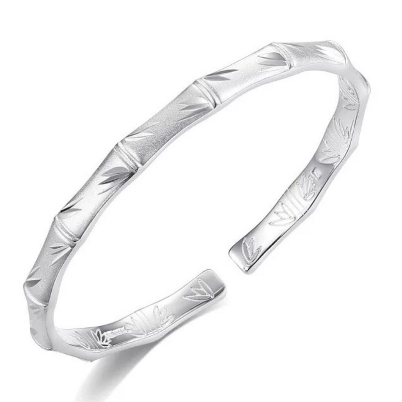 Gelang Model Terbuka Bahan Stainless Steel Lapis Silver S999 Untuk Wanita