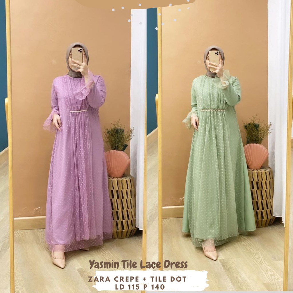 Yasmin Tile Lace Dress/Dress Tile Lace Ld 115/Dress Tile Murah/Dress Tile Brukat/Gamis Tile Pesta