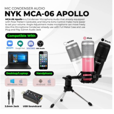 Microphone condenser nyk audio 3.5mm recording live streaming for pc-laptop apollo mca06 mca-06