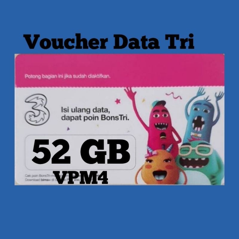 VOUCHER KUOTA DATA INTERNET 3 / TRI / THREE 52 GB VPM4 MURAH