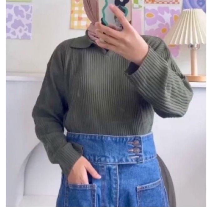 sweater rajut polo knit crop top rajut wanita/atasan rajut wanita crop top