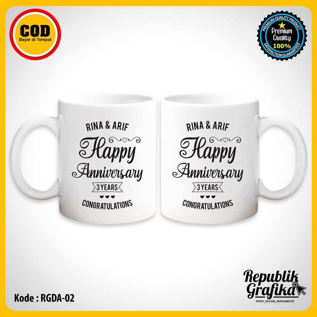 (TANPA PO) MUG KADO ANNIVERSARY CUSTOM FOTO DAN TULISAN SOUVENIR CANTIK HADIAH ANNIVE RGDA-02