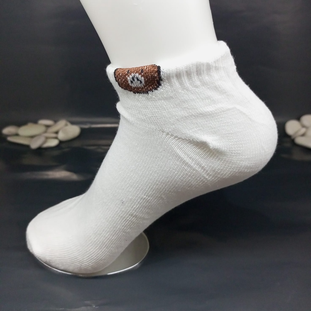 ⭐𝐈𝐇𝐒 𝟎𝟔𝟑⭐️Kaos Kaki Pria Wanita Motif Beruang Kaos Kaki Semata Ankle Socks-3 Putih