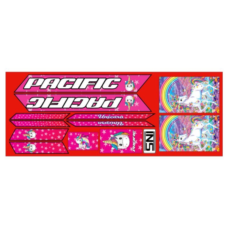 stiker sepeda anak pacific unicorn  UK 12 16 18 decal mengkilap