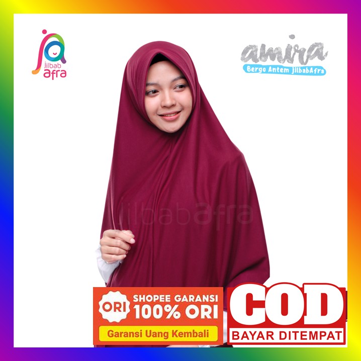 Hijab Instan Jumbo Murah Jilbab Instant Bahan Kaos Adem Tebal Pet Antem Afra Amira Warna Merah Maroo