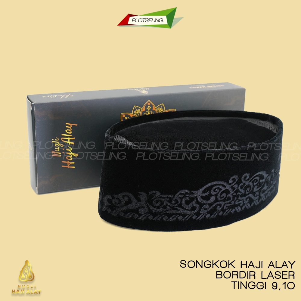 Songkok Premium HAJI ALAY LASER AC Tinggi 9 Peci Sholat Pria Dewasa Hitam Full Motif Batik NU Kopiah Shalat Anak Santri Laki Kopyah Solat Pesantren Nasional Beludru Ukuran Jumbo Kopeah Bulat Batok Bludru Pigeon Putih Pendek Karakter Nama Susun Original