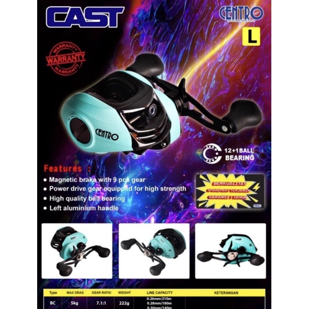 reel pancing Centro cast BC magnetik handle handel kiri garansi murah