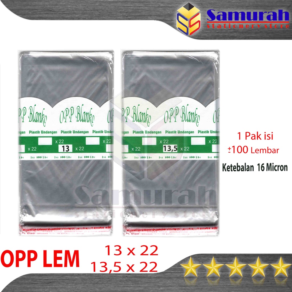 

Plastik OPP Lem Seal 13 x 22 / 13,5 x 22cm tipis 16 micron isi 100 Lbr / 13x22 - 13.5x22 cm Plastik Kemasan Undangan - Foto - Souvenir - Roti Bening