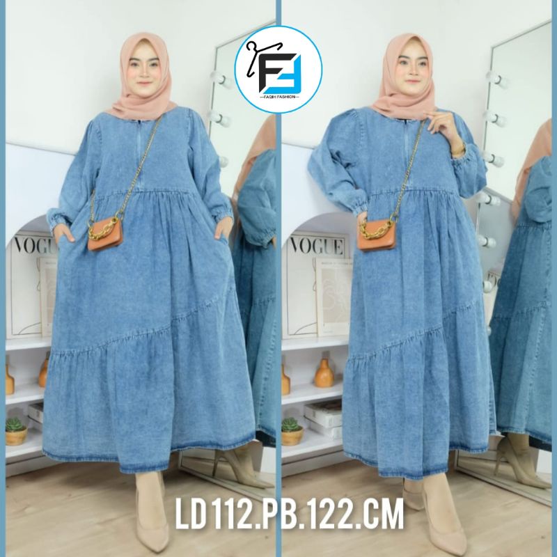 Dress Midi Jeans Wanita Lengan Panjang Terbaru