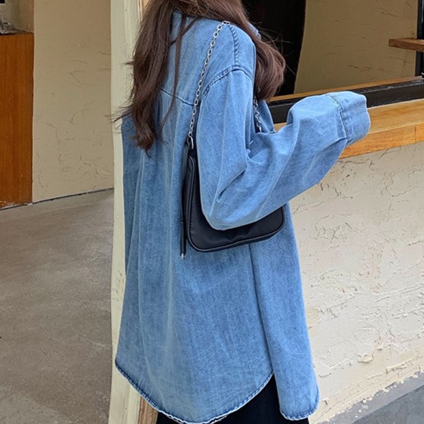 【xiaozhainv】Jaket denim longgar kerah gaya Korea baru wanita yang longgar-2