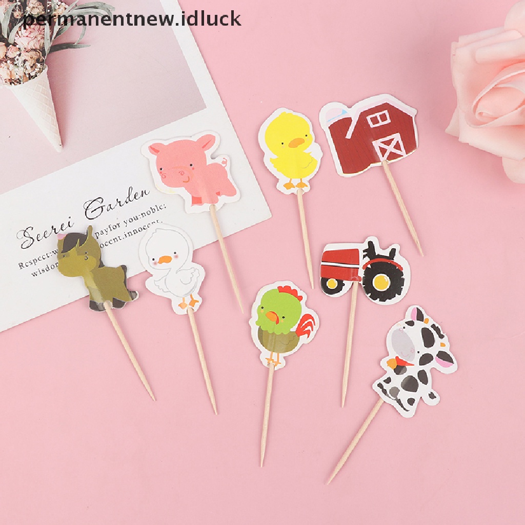 24pcs / Pak Topper Cupcake Desain Kartun Hewan Peternakan Untuk Pesta Anak