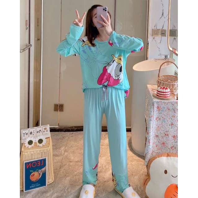 BAJU TIDUR WANITA DEWASA/PIYAMA RENDA PP/BAJU TIDUR IMPORT MURAH-Pp duck biru