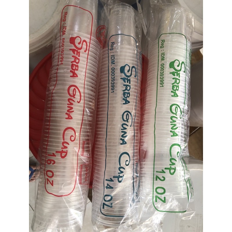 Cup 12 oz, 14 oz, 16 oz per roll gelas plastik cangkir  bening pp polos jus pop ice buah