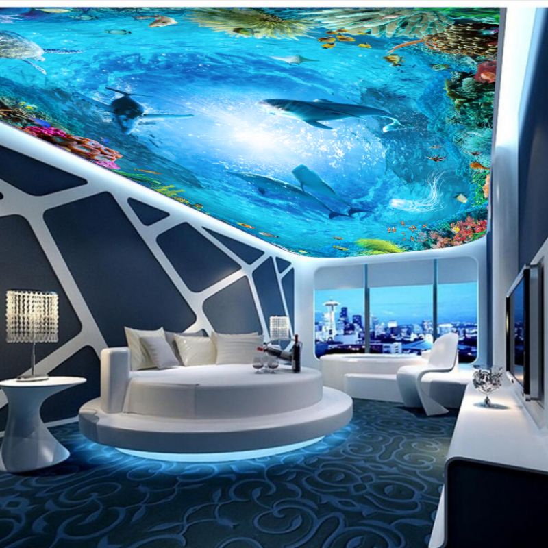 Wallpaper 3D Custom Motif Plafon Underwater Bawah Laut