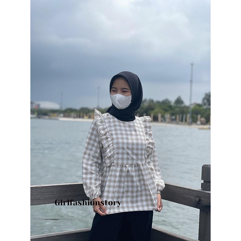 BEFAST - ZFS OOTD Wanita Blouse FICA / CIRELEA BLOUSE / Blouse Motif / Blouse Lengan Panjang / Blouse Motif Kotak-Kotak / Blouse Casual / Blouse Wanita Kekinian / Blouse Terbaru 2022