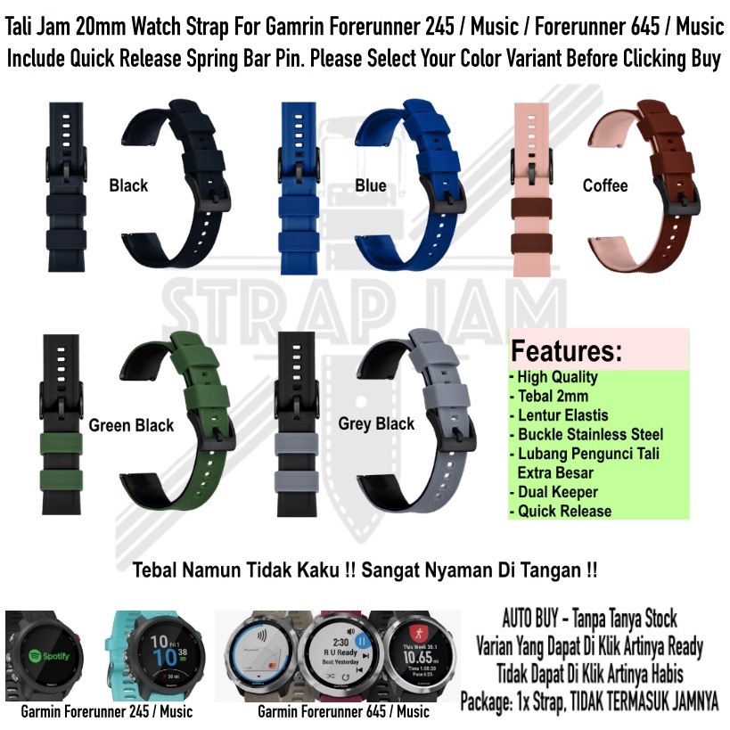 HNN Tali Jam Garmin Forerunner 645 / 245 / Music - Strap 20mm Rubber