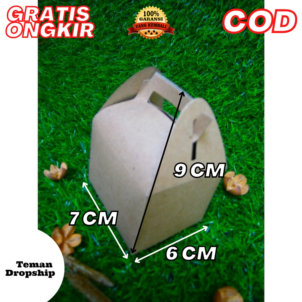 

TAS GABLE BOX KADO MINI BAHAN KERTAS BROWNKRAFT 280GR SIZE 6X7X9 CM