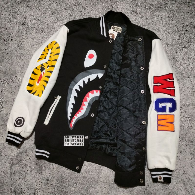 JACKET BOMBER / VARSITY BAPE SHARK BORDIR WGM FULLTAG &amp; LEBEL